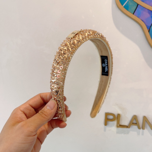 Chanel Sequins Embellished Headband Gold