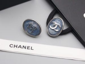 Chanel CC Oval Earrings Navy Blue