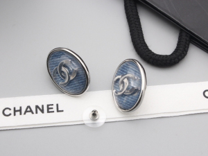 Chanel CC Oval Earrings Navy Blue