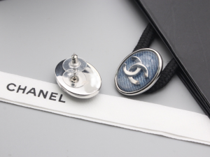Chanel CC Oval Earrings Navy Blue