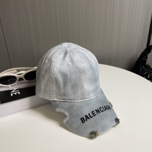 Balenciaga Logo Cotton Baseball Cap Hat Grey