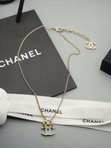 Chanel CC Logo Bowknot Pendant Necklaces