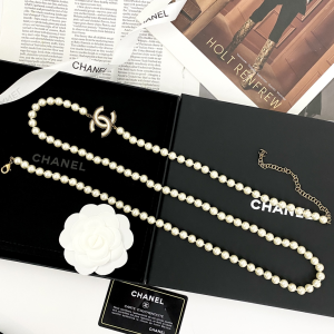 Chanel CC Logo Pearls Long Necklaces