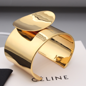 Celine Gold Metal Petale Cuff Bracelets