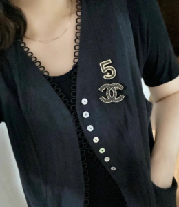 Chanel CC Logo Black Leather Brooch