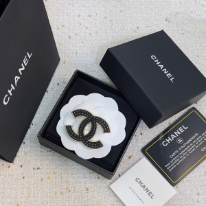 Chanel CC Logo Black Leather Brooch