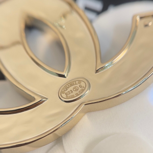 Chanel CC Logo Black Leather Brooch