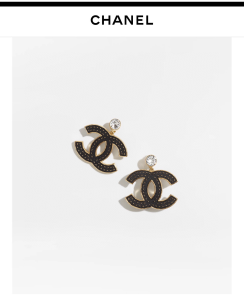 Chanel CC Logo Black Leather Earrings
