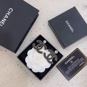 Chanel CC Logo Black Leather Earrings