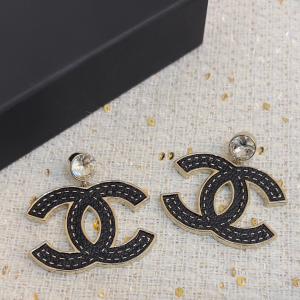 Chanel CC Logo Black Leather Earrings