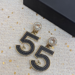 Chanel Number 5 Black Leather Earrings
