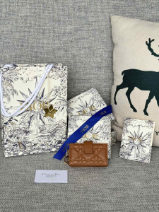 Dior Lady Jasmine Card Holder Wallet Brown Cannage Calfskin Dior Lady Jasmine Card Holder Wallet Brown Cannage Calfskin