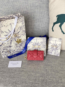 Dior Lady Jasmine Card Holder Wallet Red Cannage Calfskin Dior Lady Jasmine Card Holder Wallet Red Cannage Calfskin