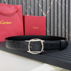 Cartier Crocodile Embossed Leather Drive De Belt Black 35MM Cartier Crocodile Embossed Leather Drive De Belt Black 35MM
