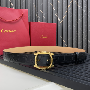 Cartier Crocodile Embossed Leather Drive De Belt Black 35MM Cartier Crocodile Embossed Leather Drive De Belt Black 35MM
