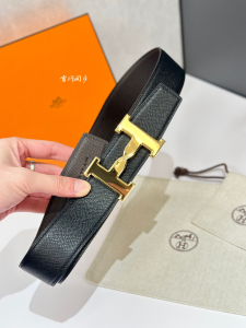 Hermes H Twist Buckle Reversible Leather Blet Black Dark Brown 38MM Hermes H Twist Buckle Reversible Leather Blet Black Dark Brown 38MM