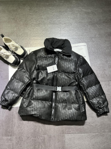 Dior Dioralps Belted Puffer Jacket Black Quilted Technical Taffeta Jacquard with Dior Oblique Motif Dior Dioralps Belted Puffer Jacket Black Quilted Technical Taffeta Jacquard with Dior Oblique Motif