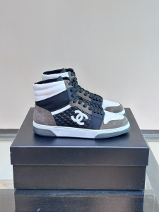 Chanel CC Logo Suede and Calfskin Lace Up Sneakers Boot White Black Grey Chanel CC Logo Suede and Calfskin Lace Up Sneakers Boot White Black Grey