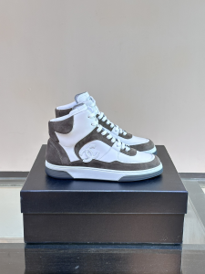 Chanel CC Logo Suede and Calfskin Lace Up Sneakers Boot White Grey Chanel CC Logo Suede and Calfskin Lace Up Sneakers Boot White Grey