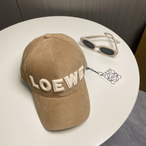 Loewe Logo Beige Velvet Baseball Cap Hat