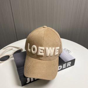 Loewe Logo Beige Velvet Baseball Cap Hat