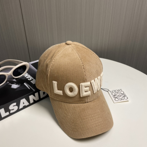 Loewe Logo Beige Velvet Baseball Cap Hat