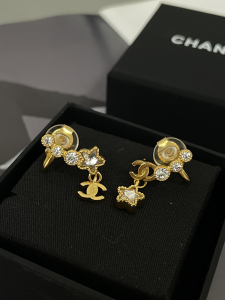 Chanel CC Diamond Star Earrings Gold