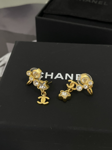 Chanel CC Diamond Star Earrings Gold