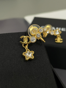 Chanel CC Diamond Star Earrings Gold