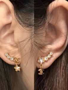 Chanel CC Diamond Star Earrings Gold
