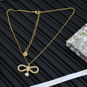 Dior Pearl Bow Charms Pendant Necklaces