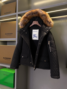 Burberry Quilted Cotton Blend Hooded Jacket with Faux Fur Black Burberry Quilted Cotton Blend Hooded Jacket with Faux Fur Black