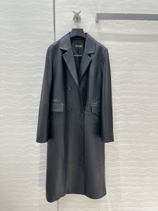 Loewe Double Breasted Long Coat Black Nappa Lambskin Loewe Double Breasted Long Coat Black Nappa Lambskin