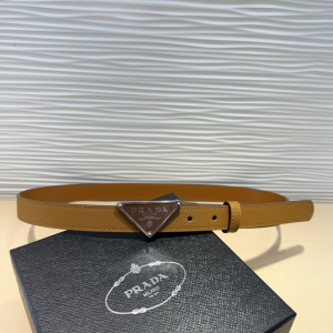 Prada Triangle Logo Buckle Saffiano Leather Belt Brown Prada Triangle Logo Buckle Saffiano Leather Belt Brown