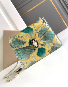 Bvlgari Bulgari Small Serpenti Forever Crossbody Bag Green Yellow Python Leather Bvlgari Bulgari Small Serpenti Forever Crossbody Bag Green Yellow Python Leather