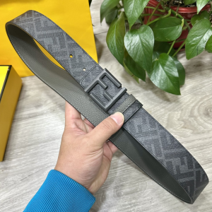 Fendi FF Stud Buckle Reversible Belt with Two Loops Black Canvas and Khaki Grained Leather Fendi FF Stud Buckle Reversible Belt with Two Loops Black Canvas and Khaki Grained Leather