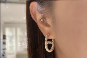 Dior CD Navy Earrings Gold