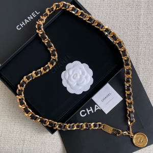 Chanel Chain and Leather Belt Black