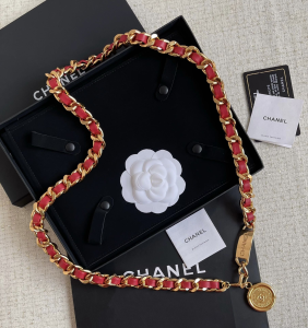 Chanel Chain and Leather Belt Red