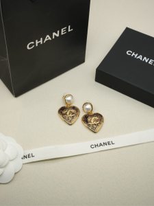 Chanel CC Logo Heart Pendant Earrings