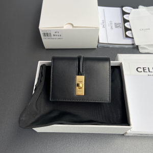 Celine 16 Card Holder with Flap Wallet Black Shiny Calfskin Celine 16 Card Holder with Flap Wallet Black Shiny Calfskin