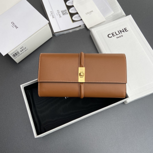 Celine Large Trifold 16 Flap Wallet Brown Shiny Calfskin Celine Large Trifold 16 Flap Wallet Brown Shiny Calfskin