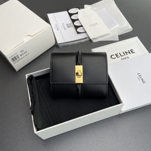 Celine Small Trifold 16 Flap Wallet Black Shiny Calfskin Celine Small Trifold 16 Flap Wallet Black Shiny Calfskin