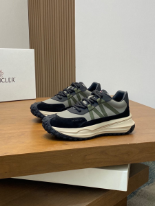 Moncler Lite Leather and Fabric Runner Trainer Sneakers Black Khaki Moncler Lite Leather and Fabric Runner Trainer Sneakers Black Khaki