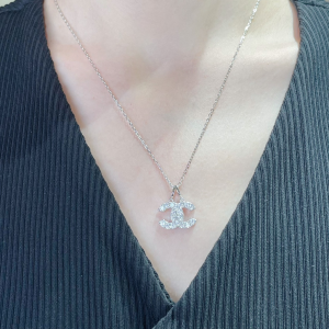 Chanel Crystals CC Logo Pendant Necklace