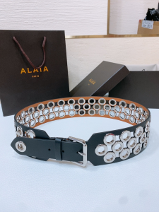 Alaia Grommet Editions Eyelet Embelished Leather Belt Black 65MM Alaia Grommet Editions Eyelet Embelished Leather Belt Black 65MM