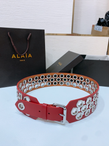 Alaia Grommet Editions Eyelet Embelished Leather Belt Red 65MM Alaia Grommet Editions Eyelet Embelished Leather Belt Red 65MM