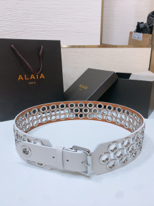 Alaia Grommet Editions Eyelet Embelished Leather Belt White 65MM Alaia Grommet Editions Eyelet Embelished Leather Belt White 65MM