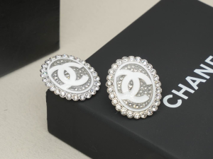 Chanel CC Logo Crystals Oval Earrings