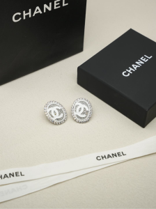 Chanel CC Logo Crystals Oval Earrings